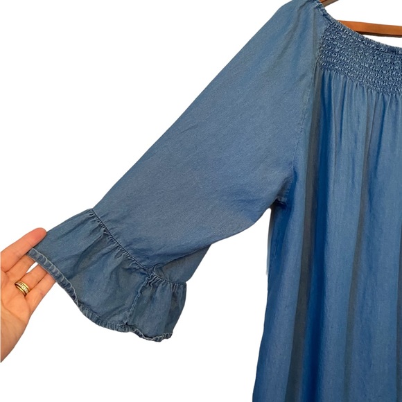 New Directions Denim 3/4 Sleeves Dress with Smocking - Picture 9 of 16